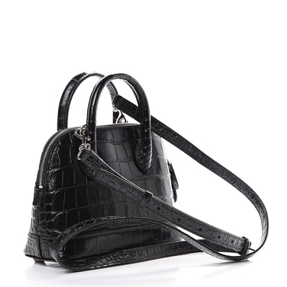 Balenciaga Calfskin Logo Crocodile Embossed XXS Ville Top Handle Bag Black White 2 of 11