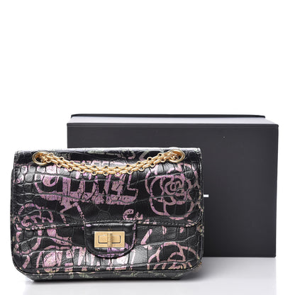 Chanel Calfskin Crocodile Embossed Graffiti 2.55 Mini Cocodile Reissue Flap Black Pink 13 of 13