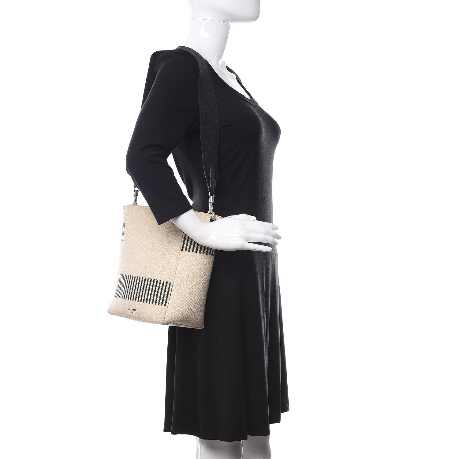 Celine Textured Canvas Small Sangle Bucket Bag Natural 2 of 9