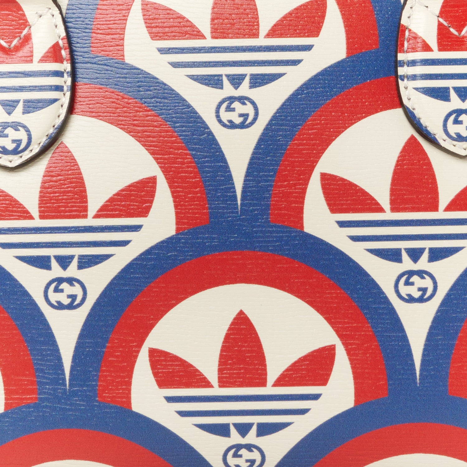 Gucci X ADIDAS Shangai Calfskin Web Trefoil Interlocking G Mini Duffle Bag Red White Blue 8 of 10