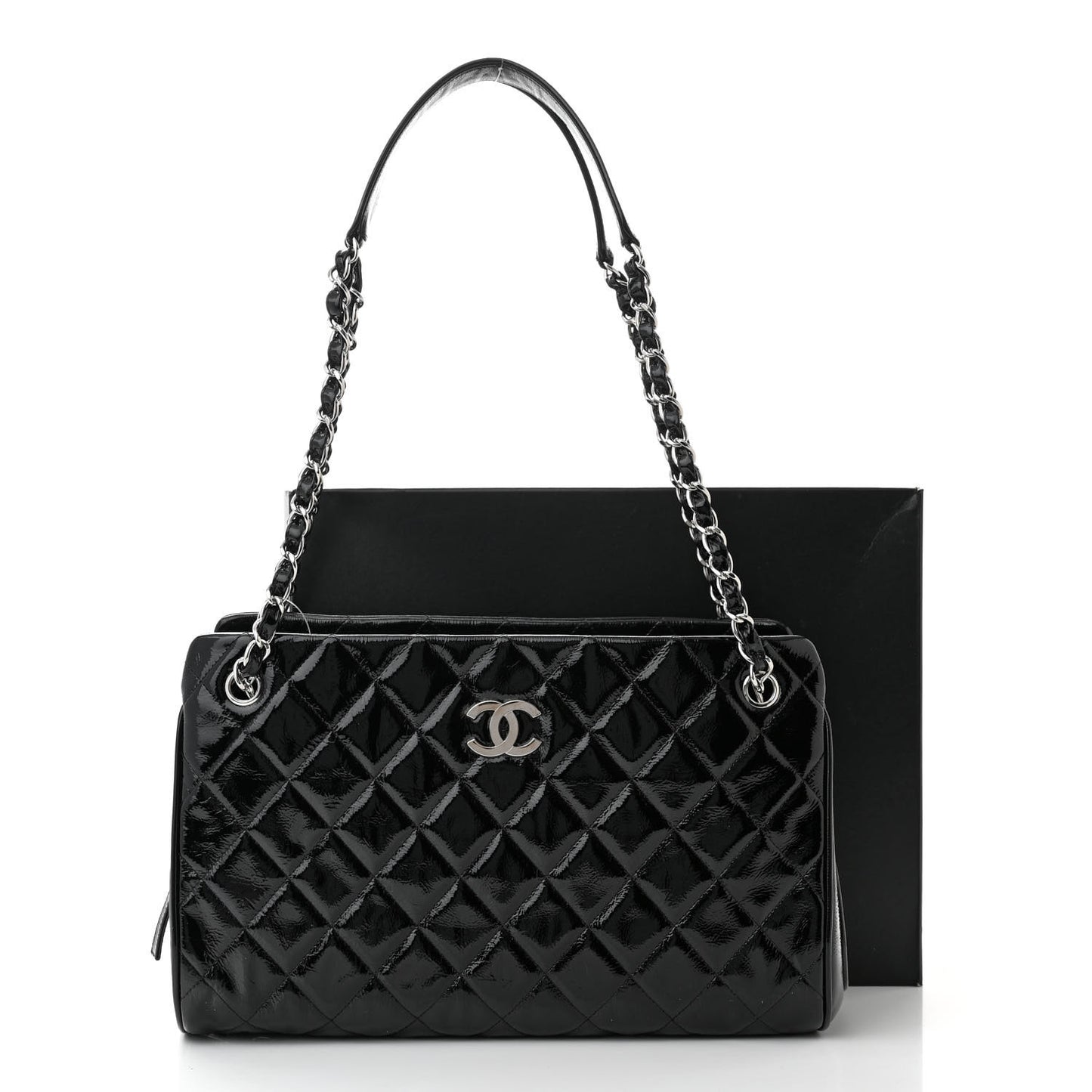 Patent Quilted Tote Black
