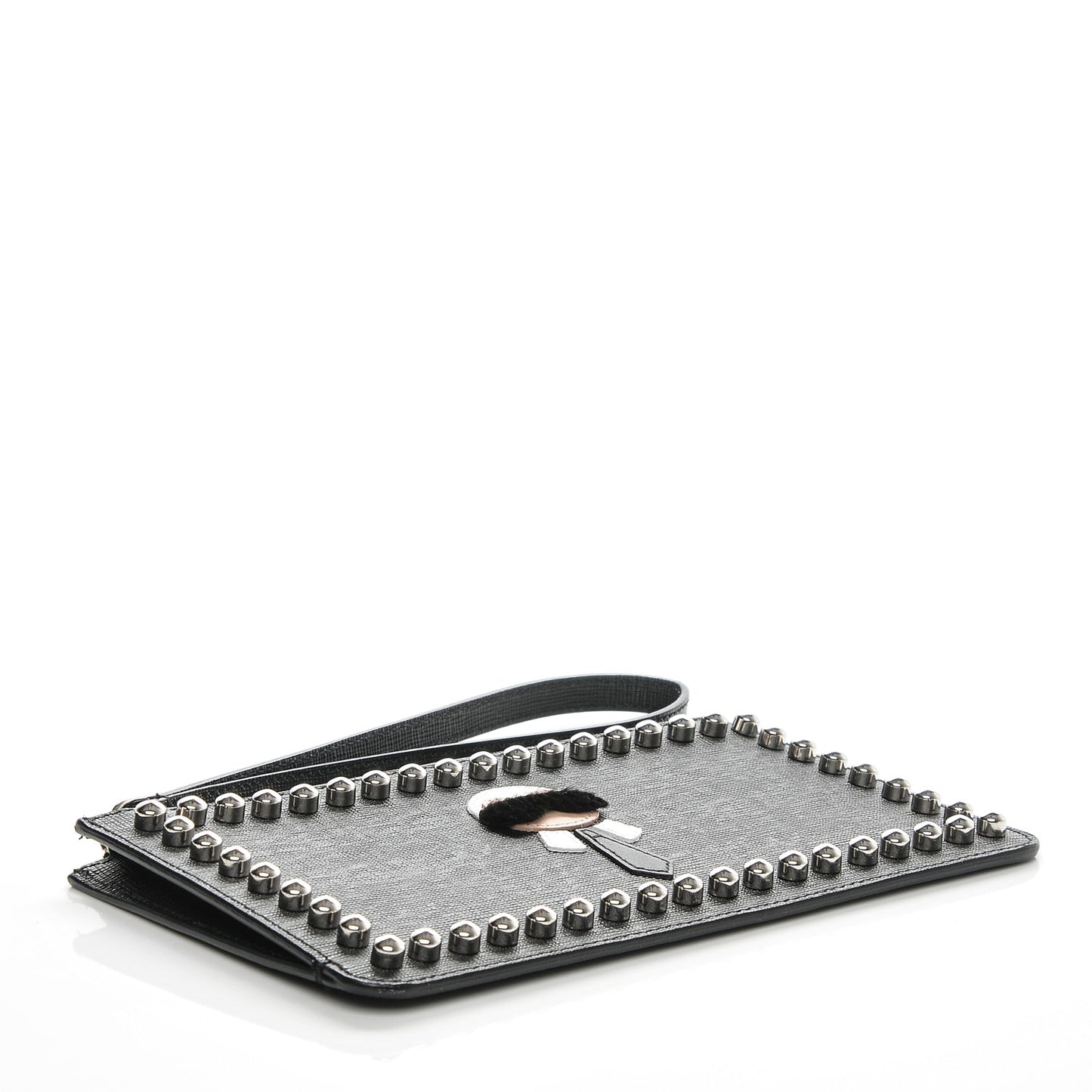 Vitello Elite Mink Fur Studded Karlito Zip Pouch Black