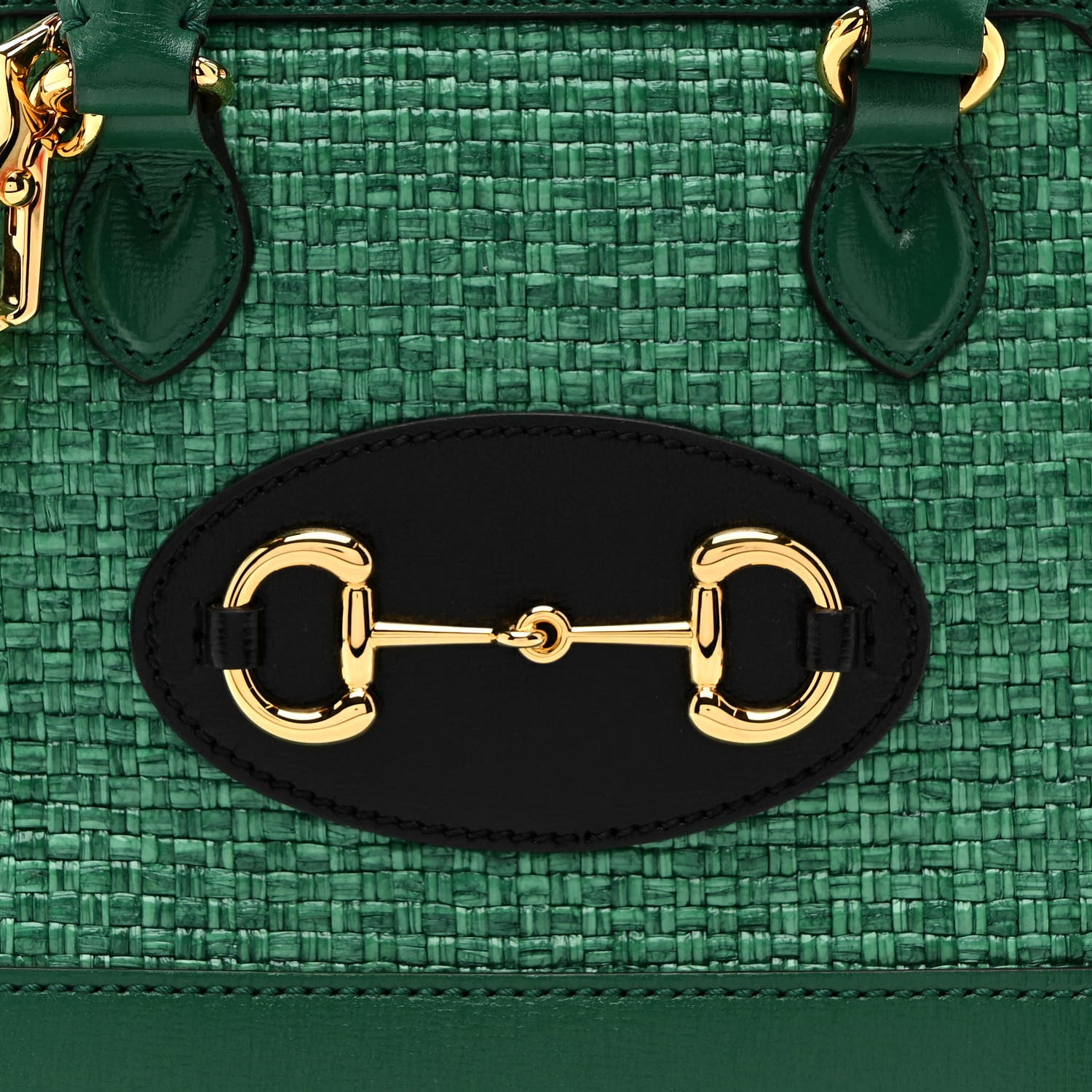 Gucci Straw Azalea Calfskin Woven Mini Horsebit 1955 Top Handle Bag  Emerald 9 of 13