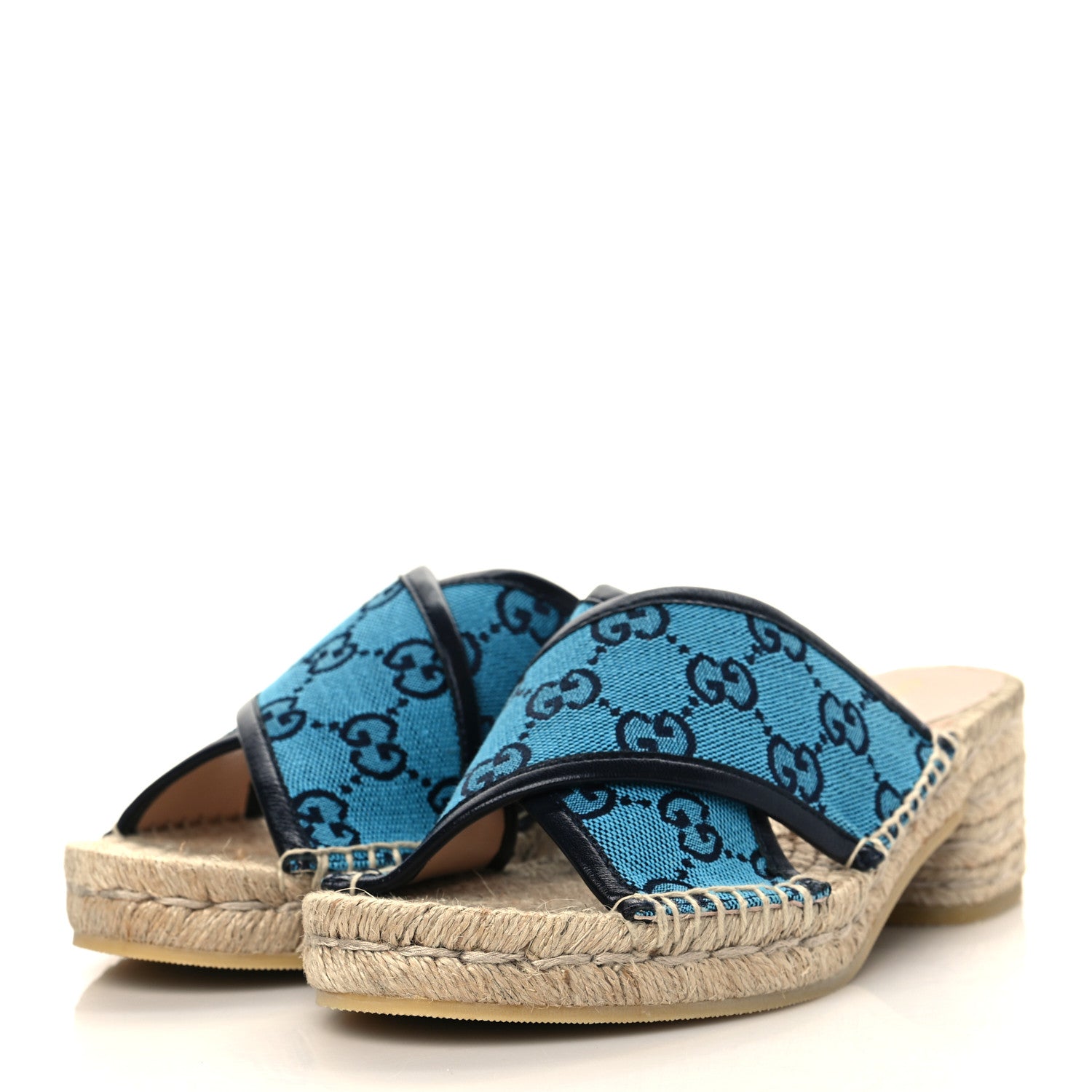 Gucci Monogram Multicolor Criss Cross Espadrille Sandals 35.5 Light Blue 3 of 11
