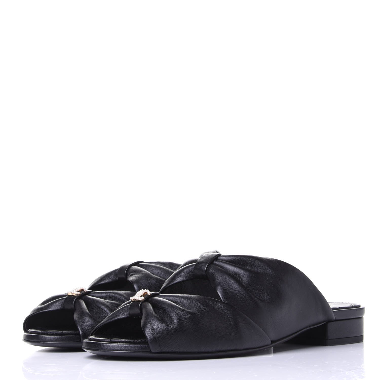 Chanel Lambskin Pearl Bow CC Flat Sandals 37.5 Black 3 of 11