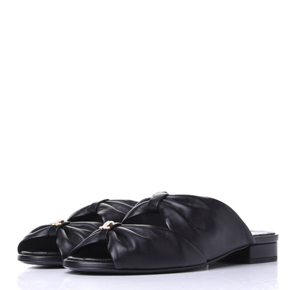 Chanel Lambskin Pearl Bow CC Flat Sandals 37.5 Black 3 of 11