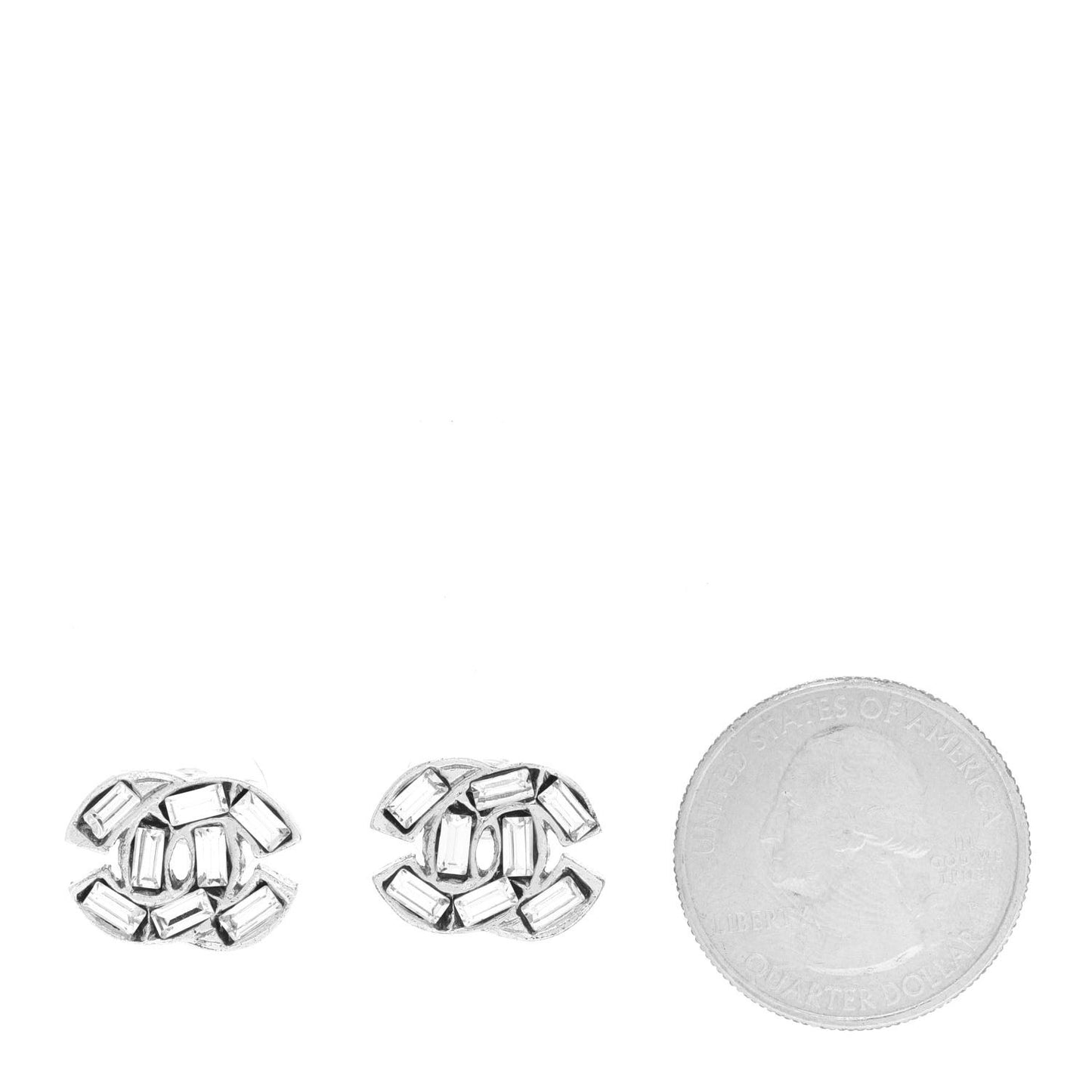 Crystal Baguette CC Earrings Silver Grey