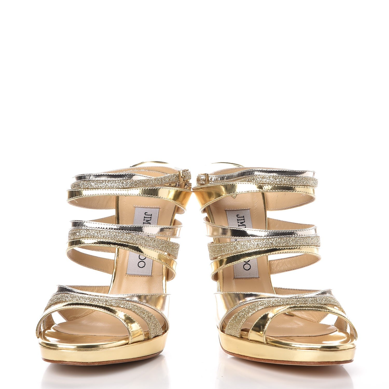 Jimmy Choo Metallic Mirror Calfskin Glitter Buzz 120 Sandals 36.5 Gold 6 of 11