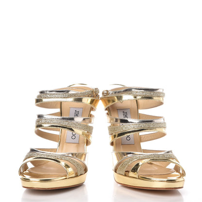 Jimmy Choo Metallic Mirror Calfskin Glitter Buzz 120 Sandals 36.5 Gold 6 of 11