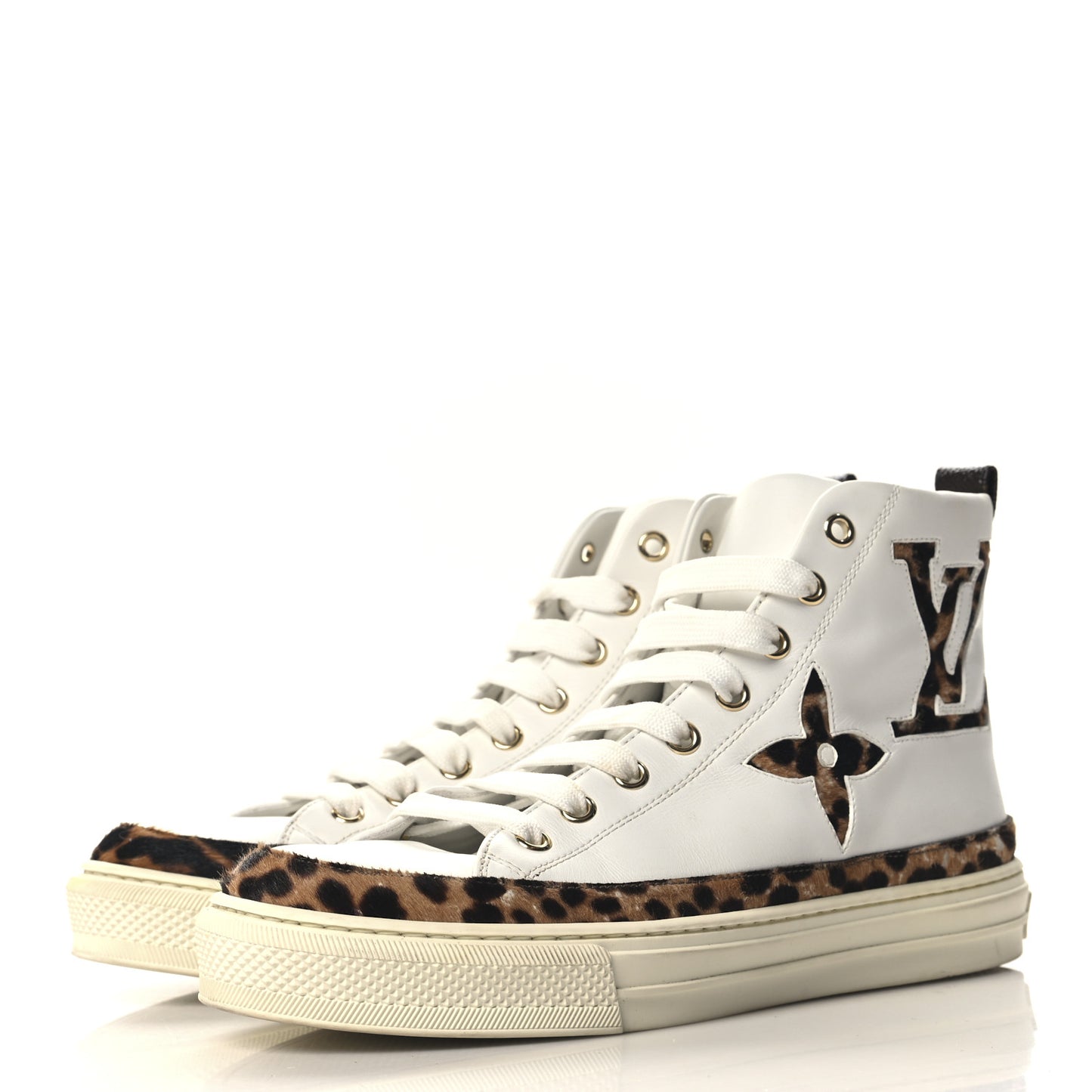 Pony Hair Leopard Calfskin Monogram Giant Stellar Sneaker Boots 37 White