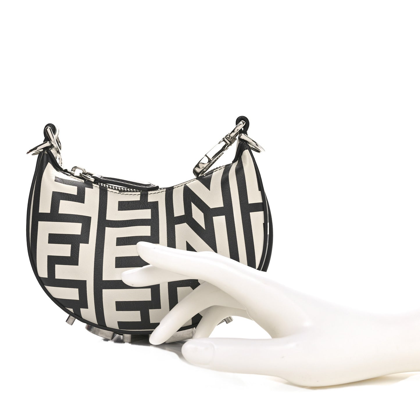 X MARC JACOBS Nappa Vitello King Logo Print Nano Fendigraphy Hobo Charm White Black
