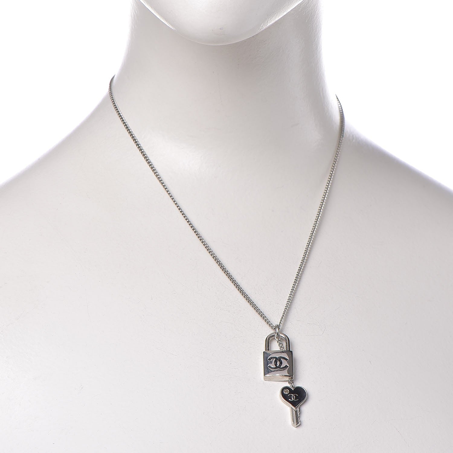 Chanel Metal Lock Key Necklace Silver 2 of 6