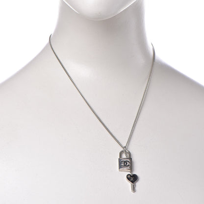Chanel Metal Lock Key Necklace Silver 2 of 6