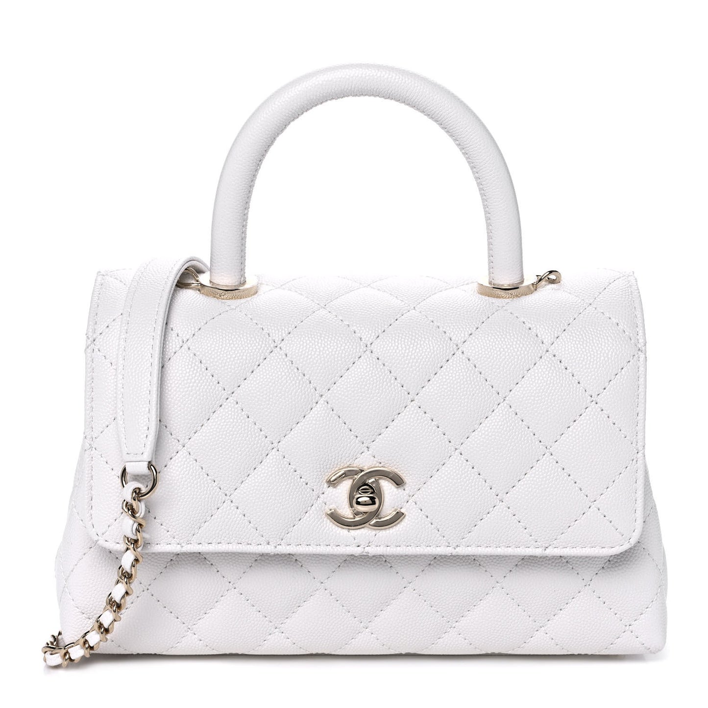 Caviar Quilted Mini Coco Handle Flap White