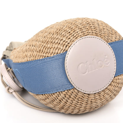 Chloe Raffia Calfskin Small Woody Basket Bag Washed Blue 8 of 12