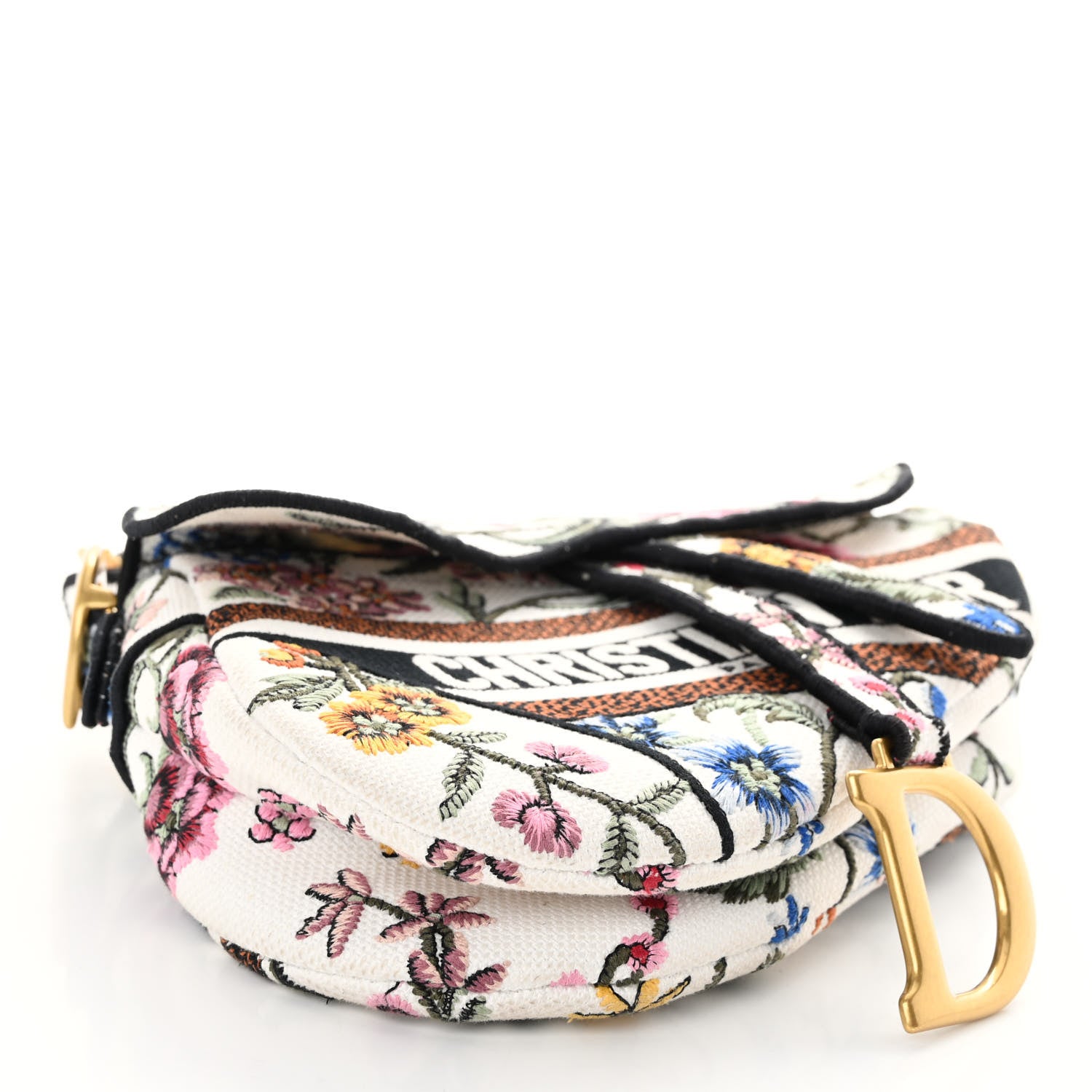 Christian Dior Canvas Embroidered Petites Fleurs Saddle Bag White Multicolor 4 of 10