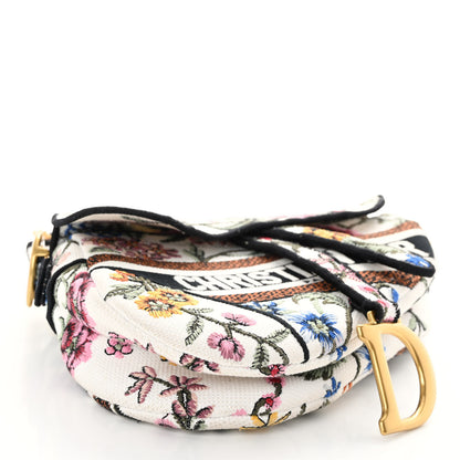 Christian Dior Canvas Embroidered Petites Fleurs Saddle Bag White Multicolor 4 of 10