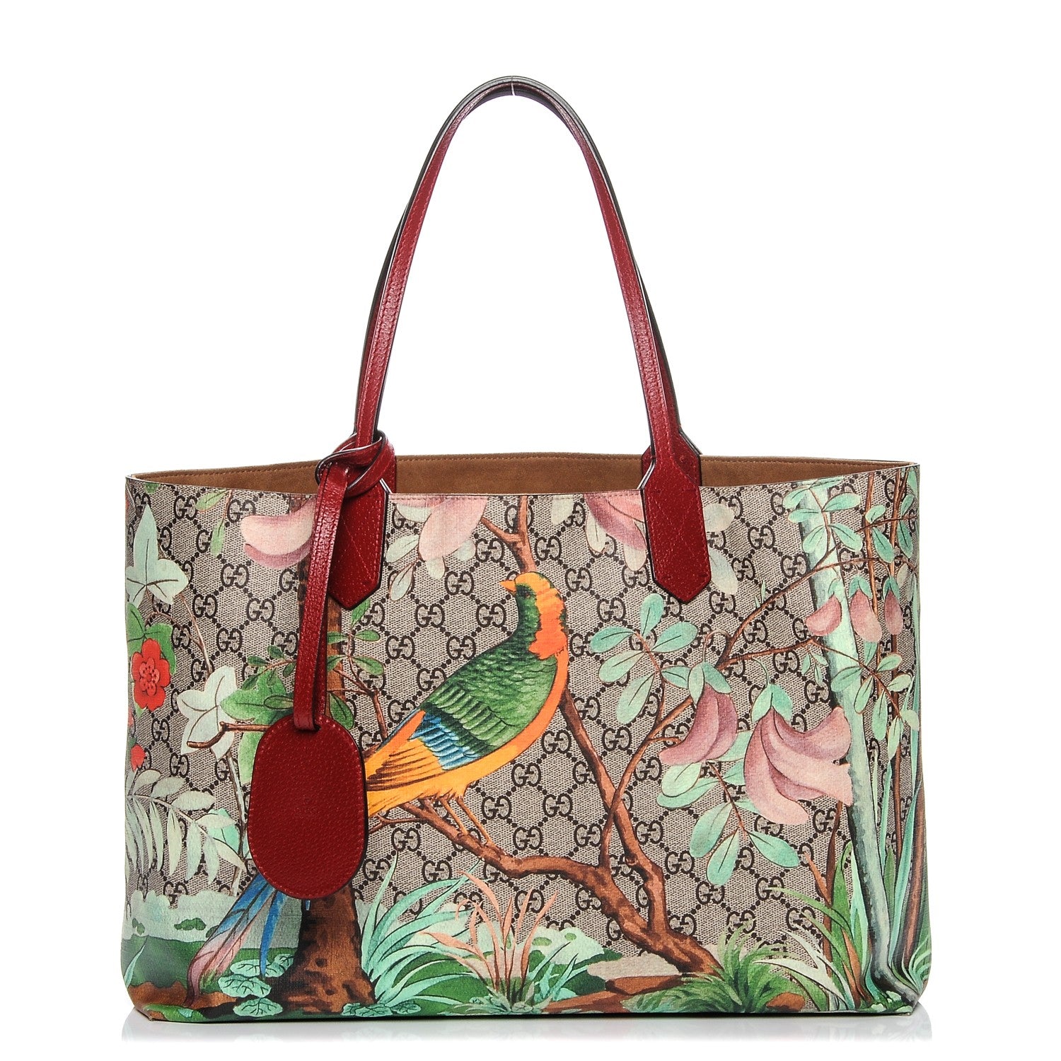 Gucci GG Supreme Monogram Tian Medium Shopping Tote Beige Multicolor Red 1 of 6