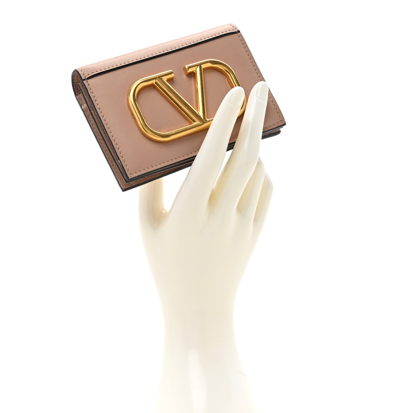 Calfskin Vlogo French Flap Wallet Rose Cannelle