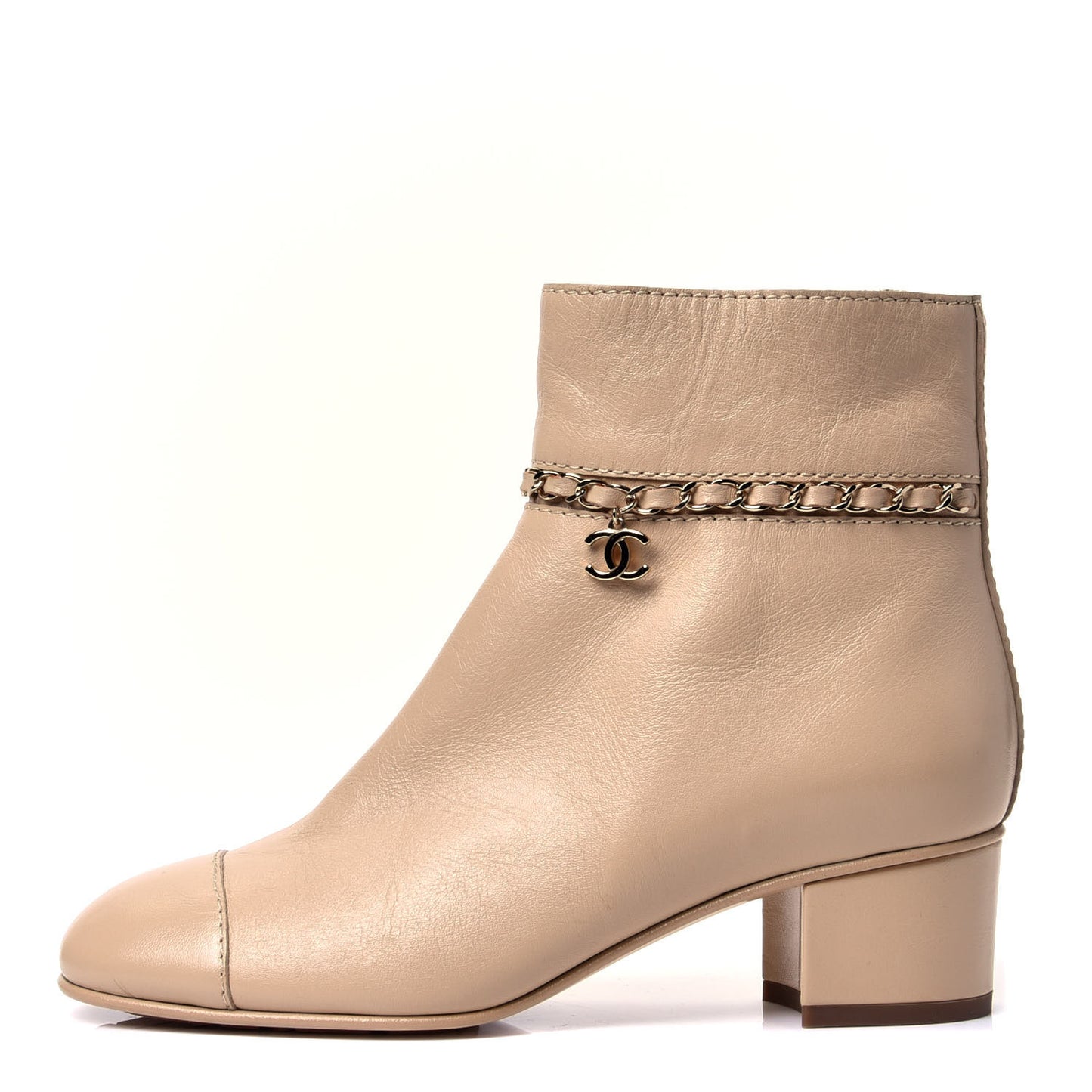 Calfskin Cap Toe Chain Short Boots 37 Beige