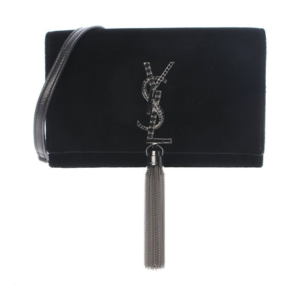 Saint Laurent Velvet Crystal Monogram Kate Tassel Chain Wallet Black 1 of 6