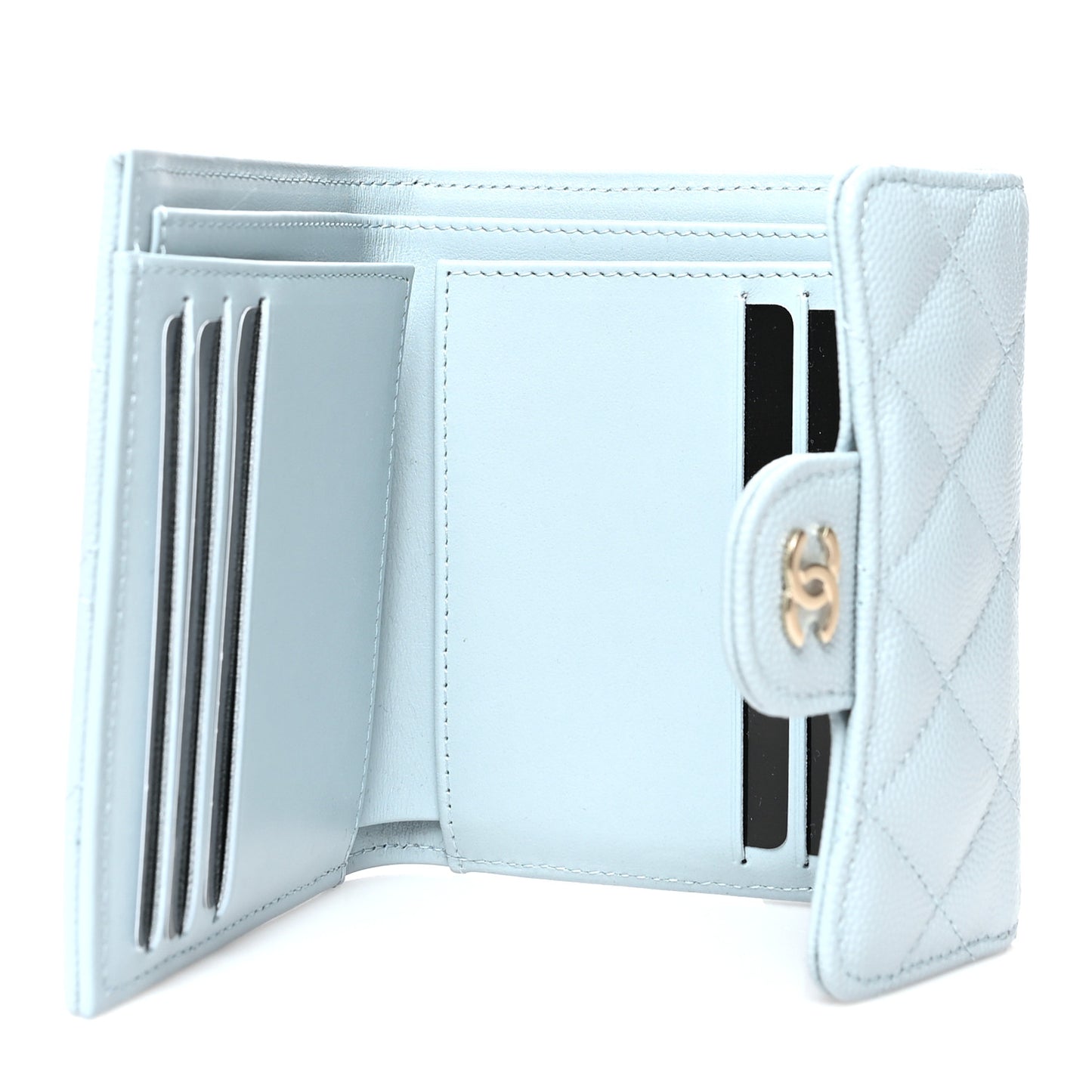Caviar Quilted Compact Flap Wallet Light Blue