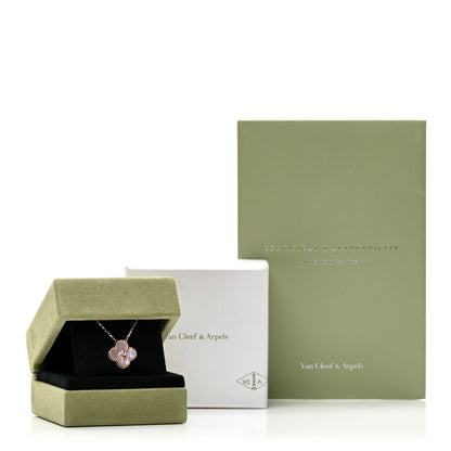 Van Cleef & Arpels 18K Rose Gold Diamond Pink Mother of Pearl Vintage Alhambra Pendant Necklace 6 of 6