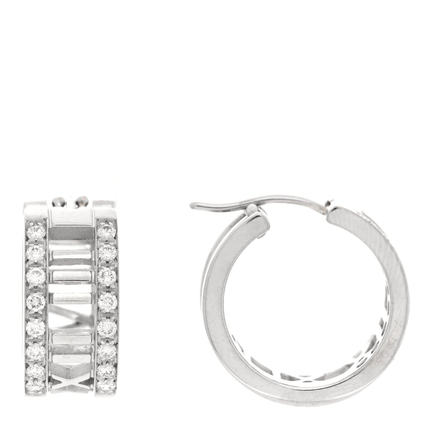 18K White Gold Diamond Atlas Open Hoop Earrings