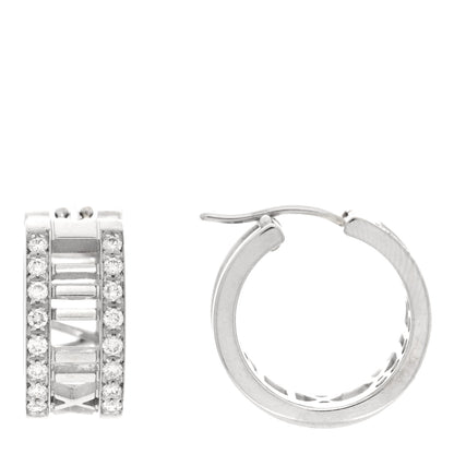 Tiffany 18K White Gold Diamond Atlas Open Hoop Earrings 1 of 4
