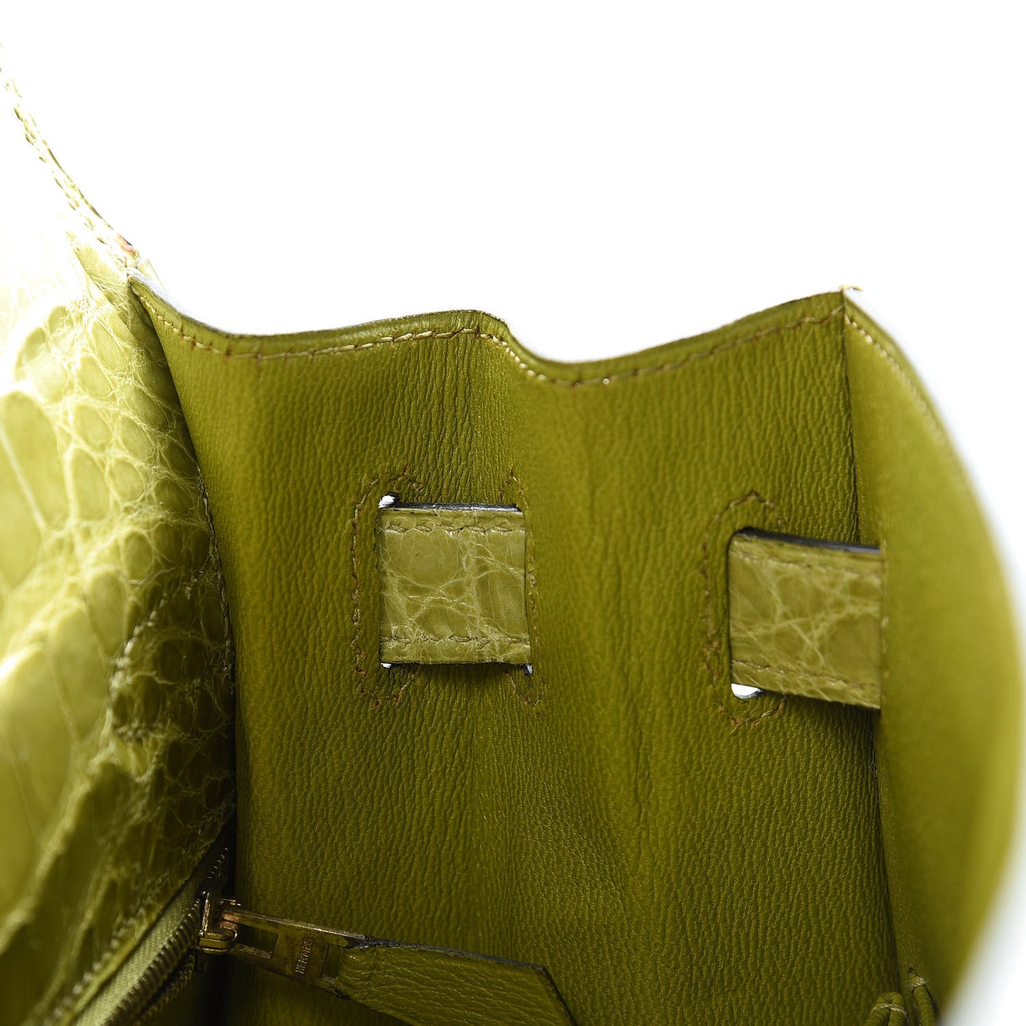 Shiny Alligator Kelly Sellier 32 Vert Chartreuse