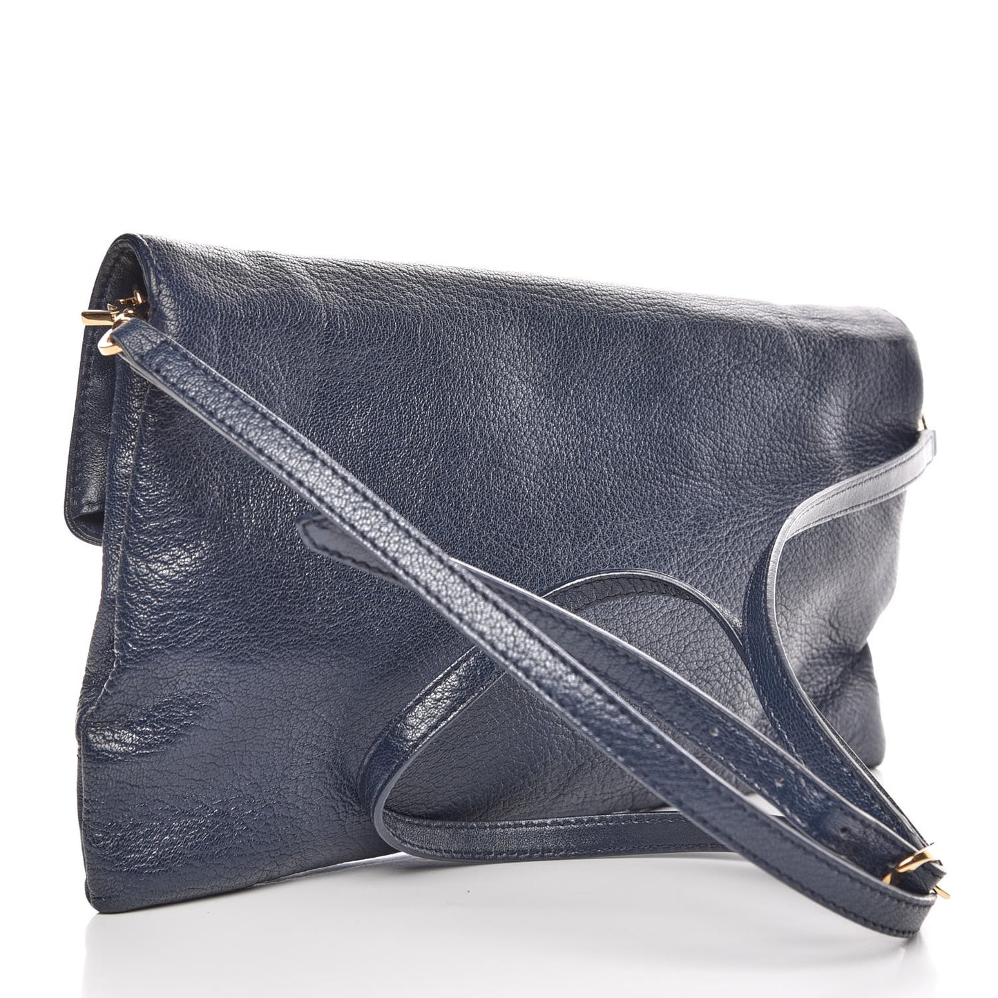 Chevre Gold Metallic Edge Hardware Envelope Clutch Bleu Nuit