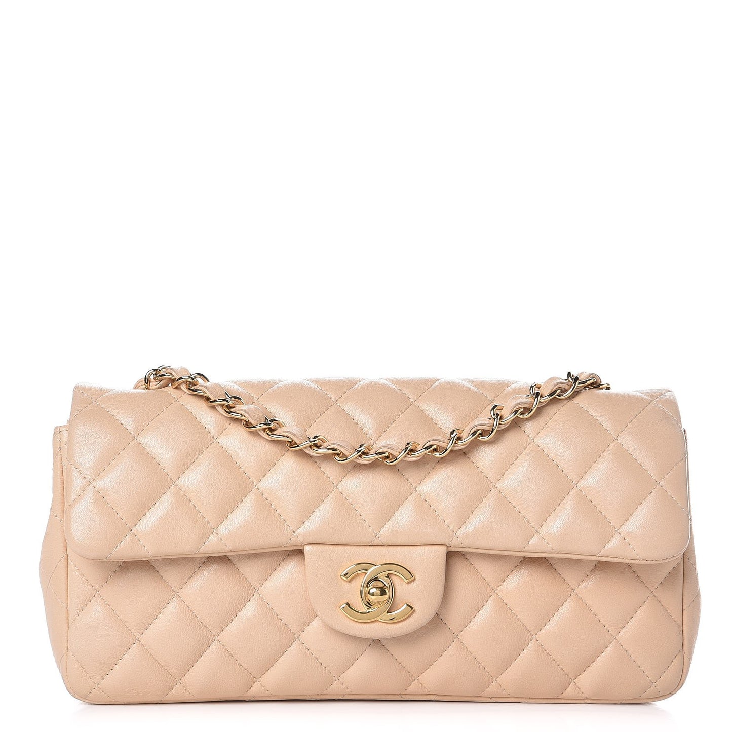 Lambskin Quilted East West Flap Beige Clair