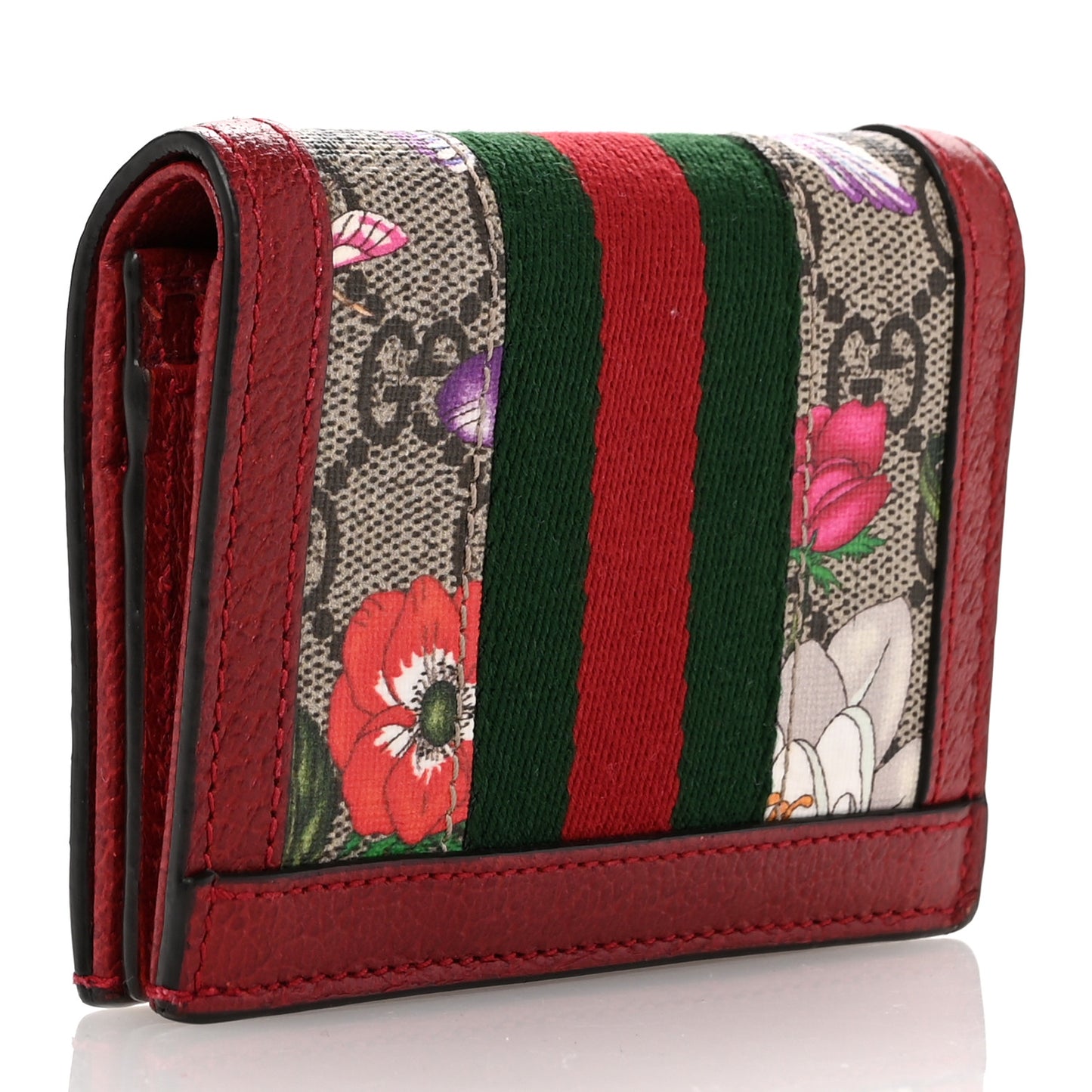 GG Supreme Monogram Flora Web Ophidia Card Case Red
