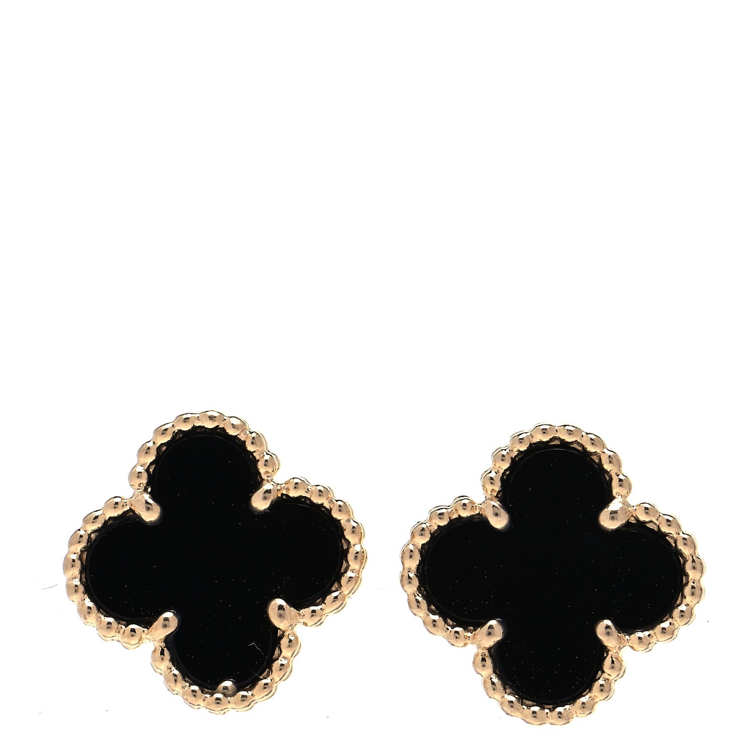 Van Cleef & Arpels 18K Yellow Gold Black Onyx Sweet Alhambra Earrings 1 of 7