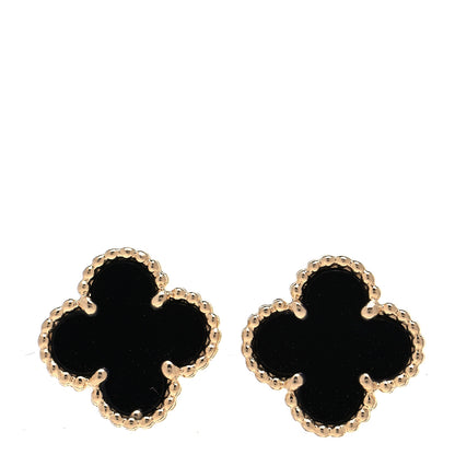 Van Cleef & Arpels 18K Yellow Gold Black Onyx Sweet Alhambra Earrings 1 of 7