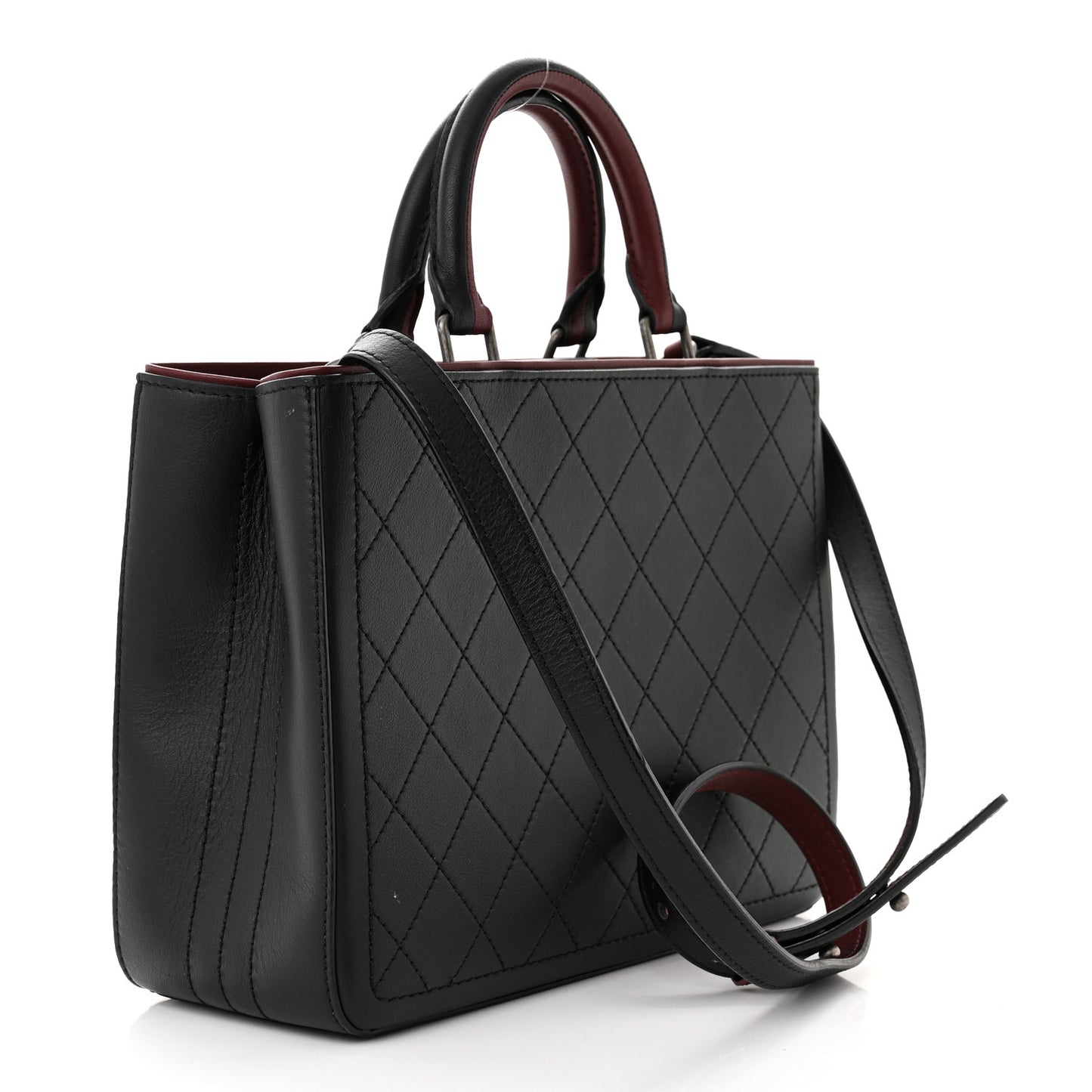 Bullskin Stitched Bi-Color Medium Shopping Tote Black