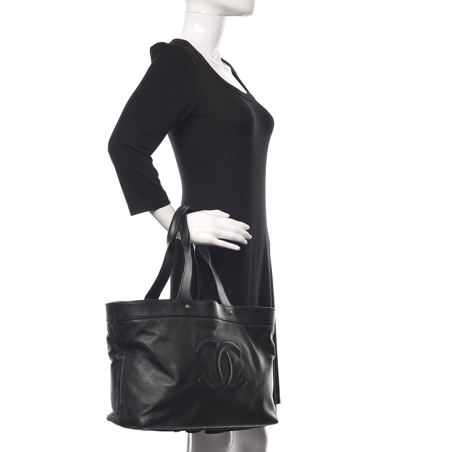 Chanel Goatskin Perforated Large CC Tote Black 2 of 13