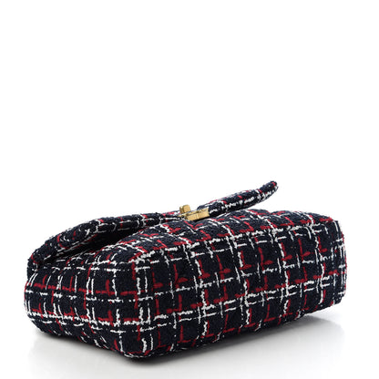 Chanel Tweed Quilted Large Chanel 19 Flap Navy Blue White Red 4 of 10
