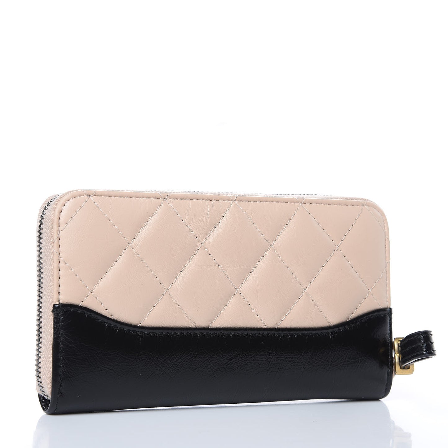 Aged Calfskin Quilted Small Gabrielle Zip Around Wallet Beige Black