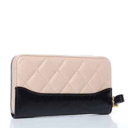 Chanel Aged Calfskin Quilted Small Gabrielle Zip Around Wallet Beige Black 3 of 12