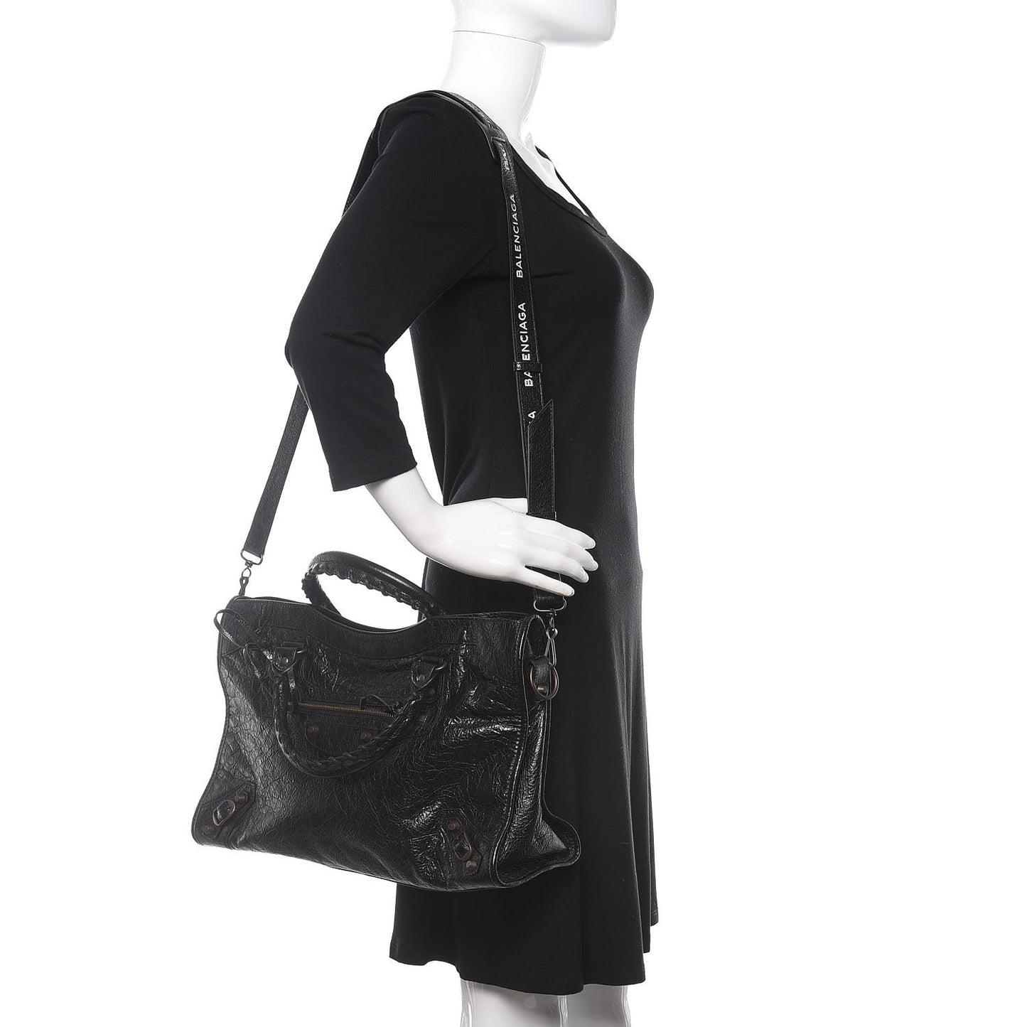 Agneau Classic Hardware City Logo Strap Black White