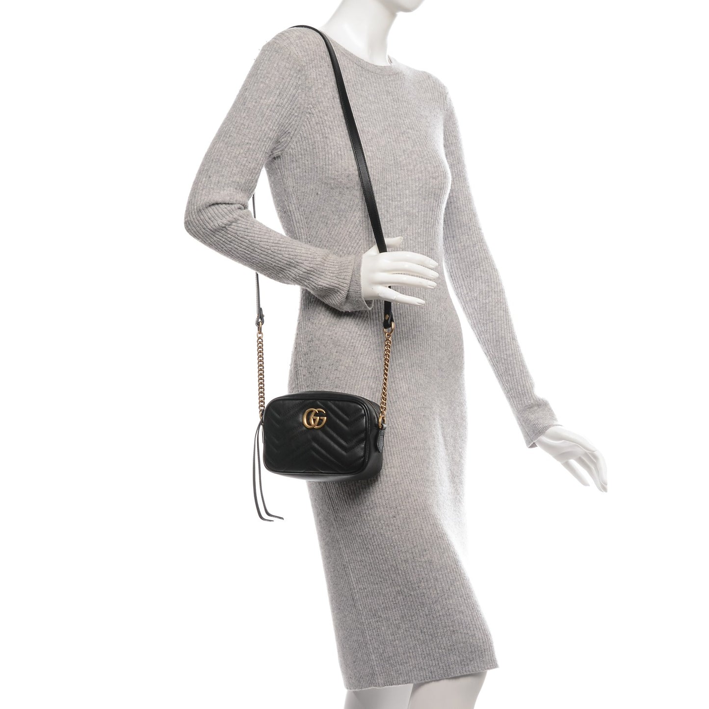 Calfskin Matelasse Mini GG Marmont Chain Shoulder Bag Black