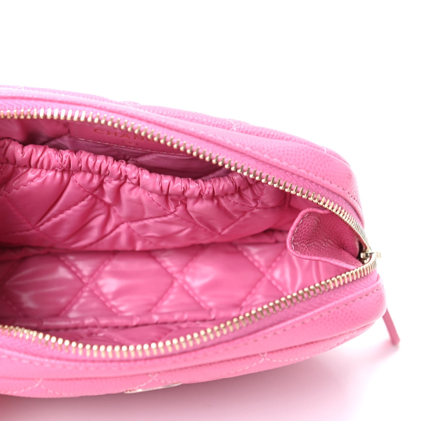 Caviar Quilted Small Curvy Pouch Cosmetic Case Pink