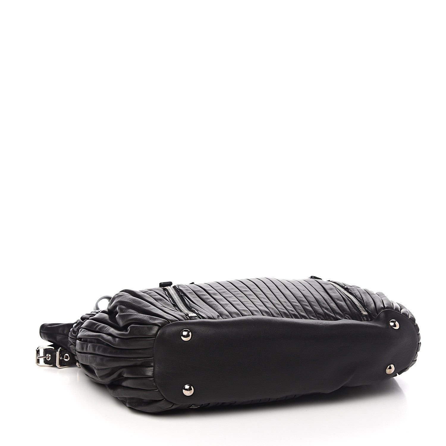 Miu Miu Nappa Plisse Zip Satchel Black 3 of 11