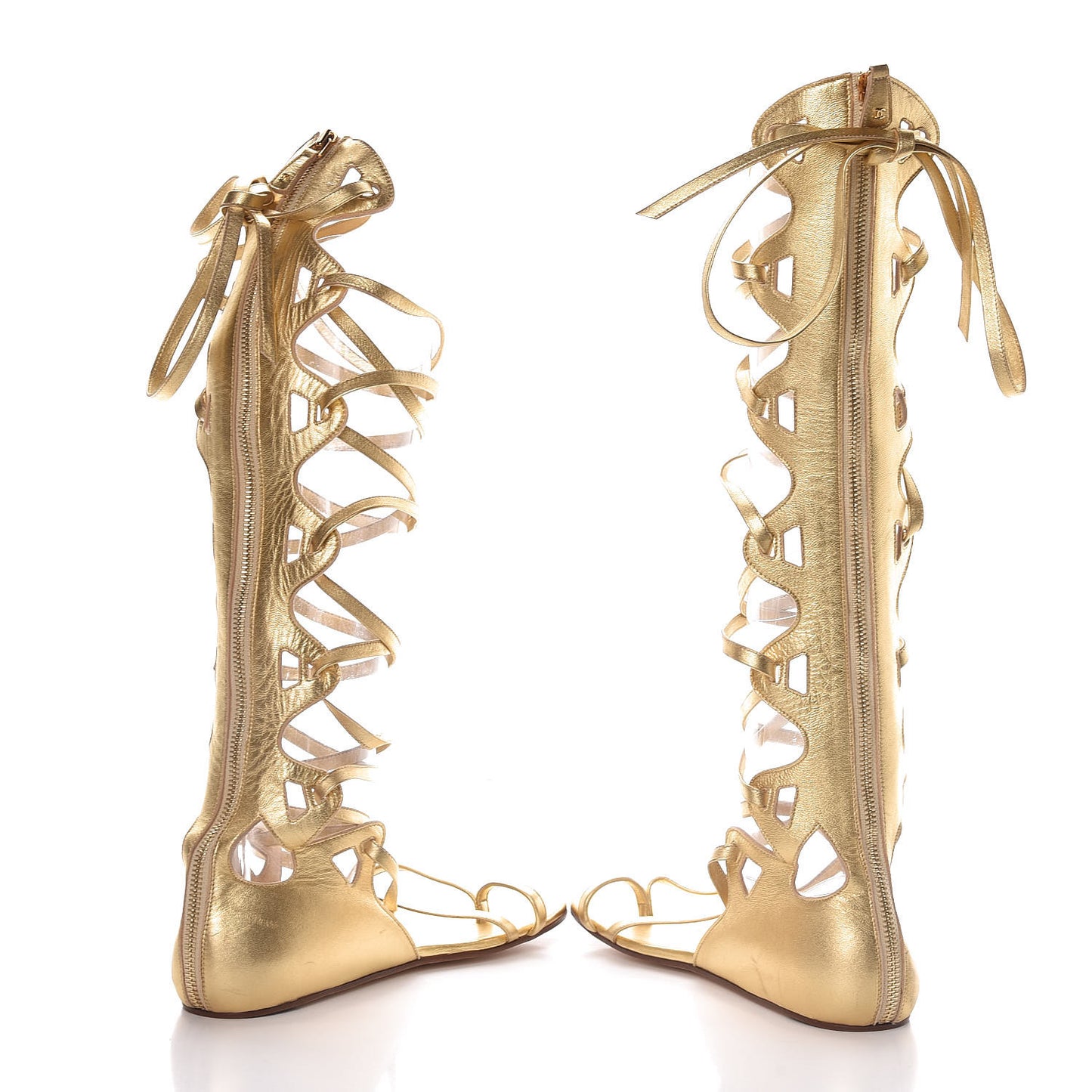 Metallic Lambskin Gladiator Sandals 38 Gold
