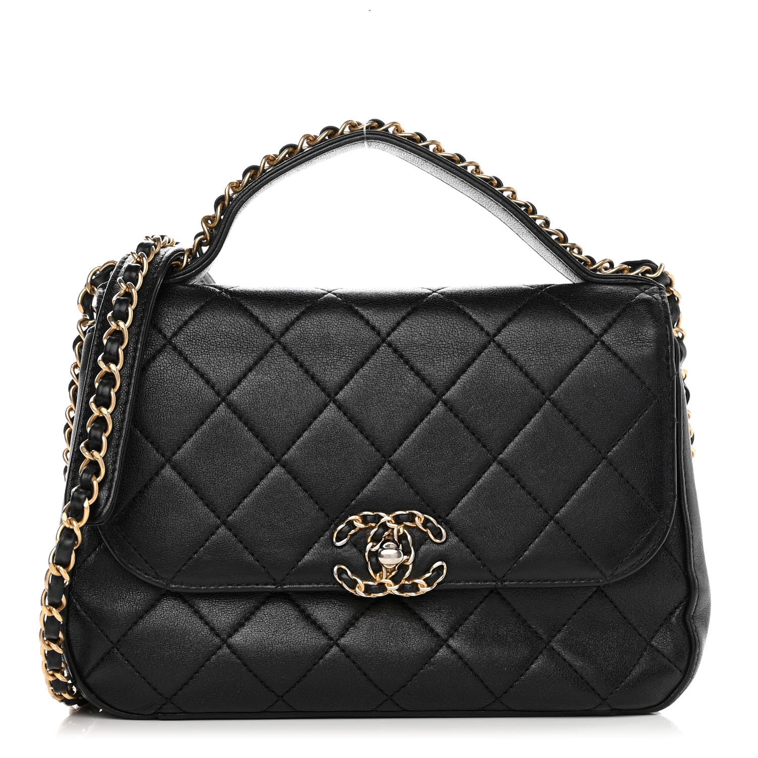 Chanel Lambskin Quilted Chain Infinity Top Handle Flap Black 1 of 12