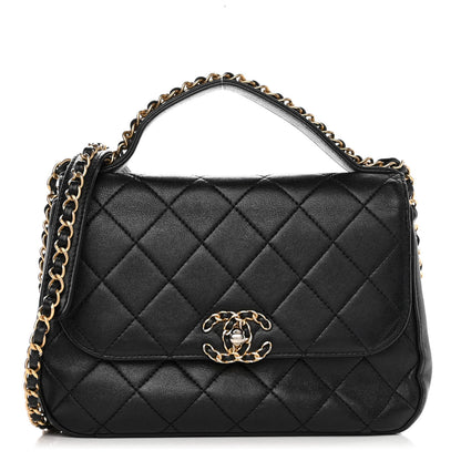 Chanel Lambskin Quilted Chain Infinity Top Handle Flap Black 1 of 12