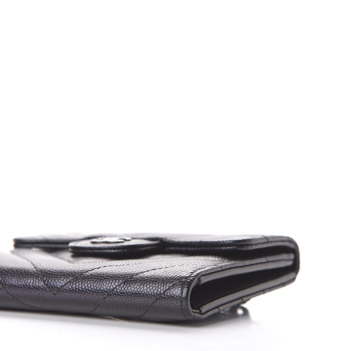 Iridescent Caviar Chevron Quilted Compact Flap Wallet Black