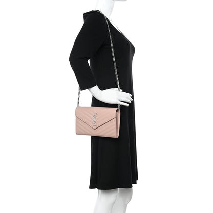 Saint Laurent Grain De Poudre Matelasse Chevron Monogram Chain Wallet Pale Pink 2 of 11