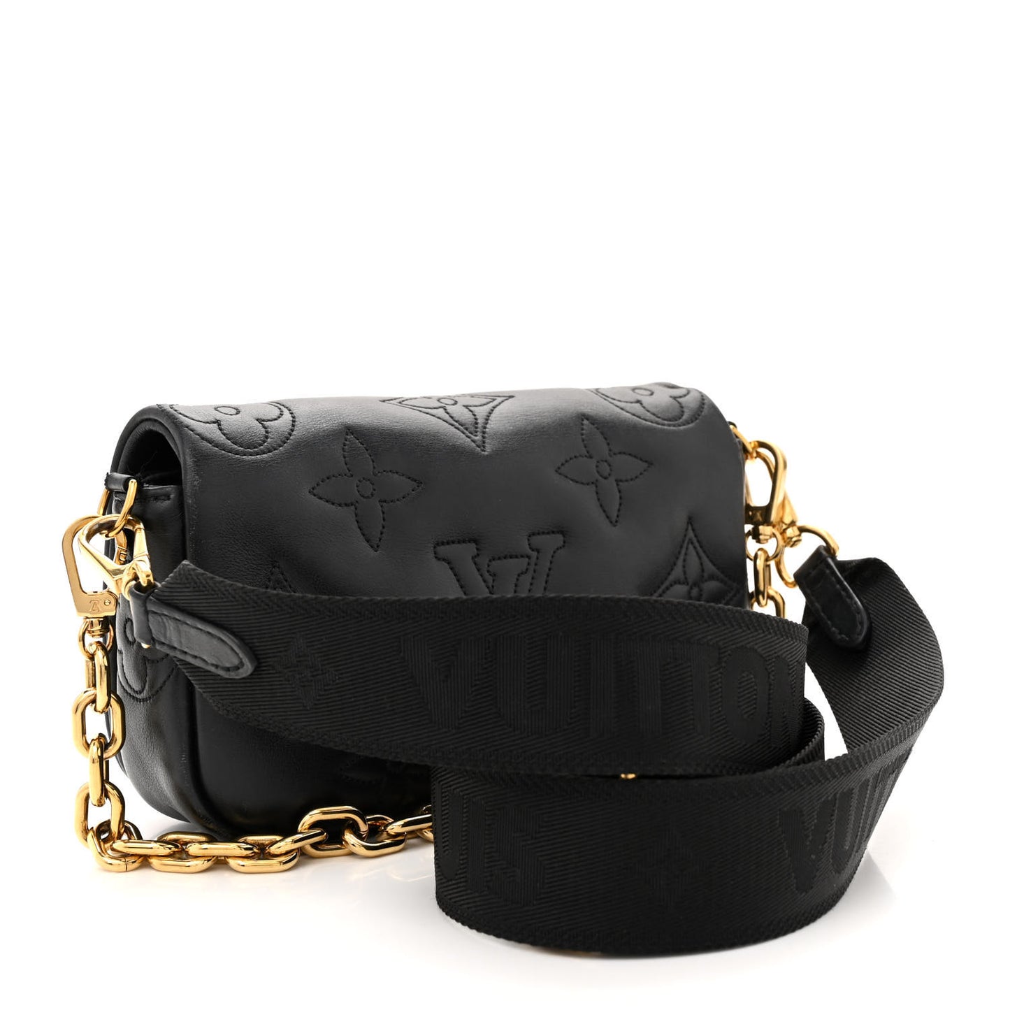 Calfskin Bubblegram Wallet On Strap Black